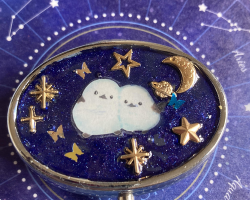 シマエナガ✧︎レジンピルケース 和柄 ハンドメイド レジン ピルケース 小物ケース シマエナガ 星 月