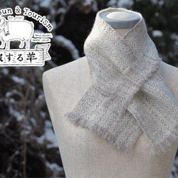 手紡ぎ手織りショートマフラー【ホームスパン・無染色】受注生産　防寒♪♪ 1枚目の画像