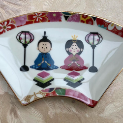 即納！和柄が可愛い雛祭り・扇子型絵皿❤︎ポーセラーツ 4枚目の画像