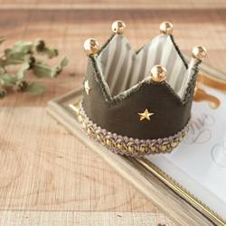 ＜新色＞khaki　denim crown... ヴィンテージ感漂う　王冠　ベビークラウン　バースデークラウン 3枚目の画像