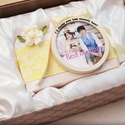 冬限定2025 ！レースのカメラ型フォトフレーム イエロー 結婚祝い用・ブライダルに 7枚目の画像