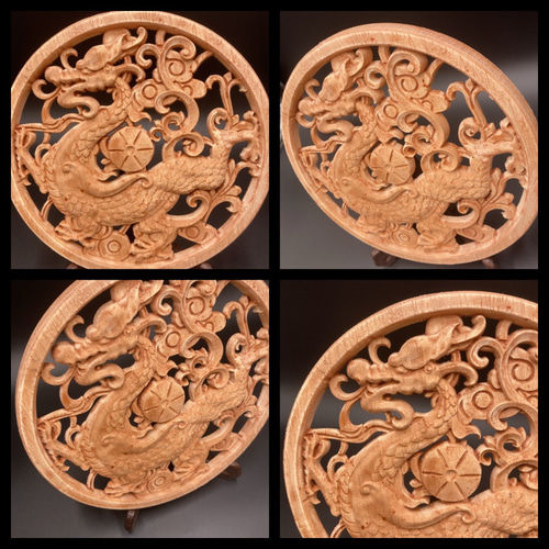 【送料込み•貴重】刺繍アート 四神（白虎　朱雀　玄武　青龍）木製フレーム付き 四神霊獣 4枚セット 白木風柿渋仕上げ（白虎・青龍・朱雀・玄武） 参