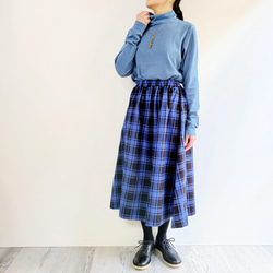 【即納】柔らか起毛コットン　タータンチェックのフレアスカート☆ブルー 5枚目の画像