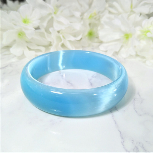 希少 キャッツアイ バングル ライトブルー 内径18cm くり貫きタイプ