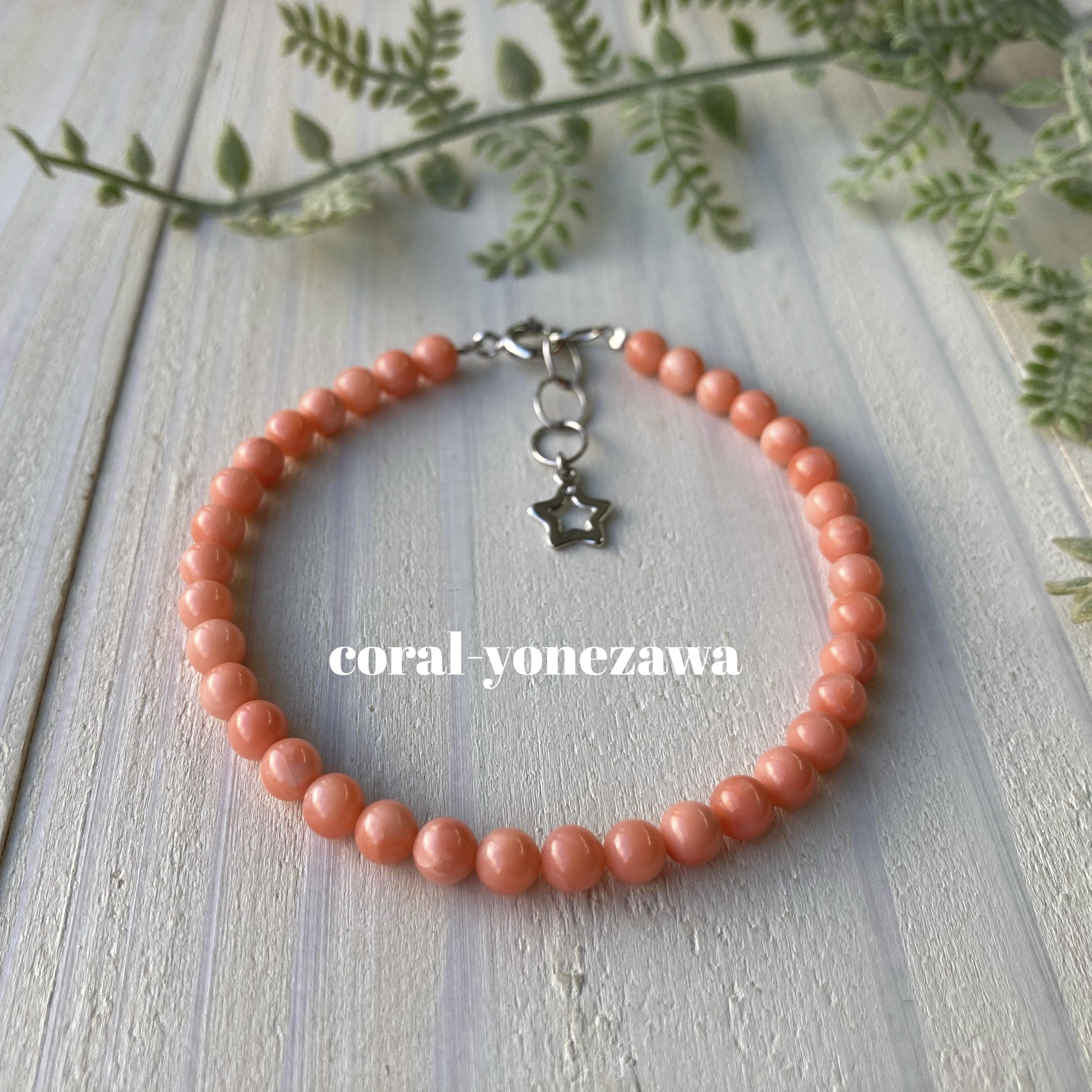 ピンク珊瑚ブレスレットsv.シンプル.スプリングカラー