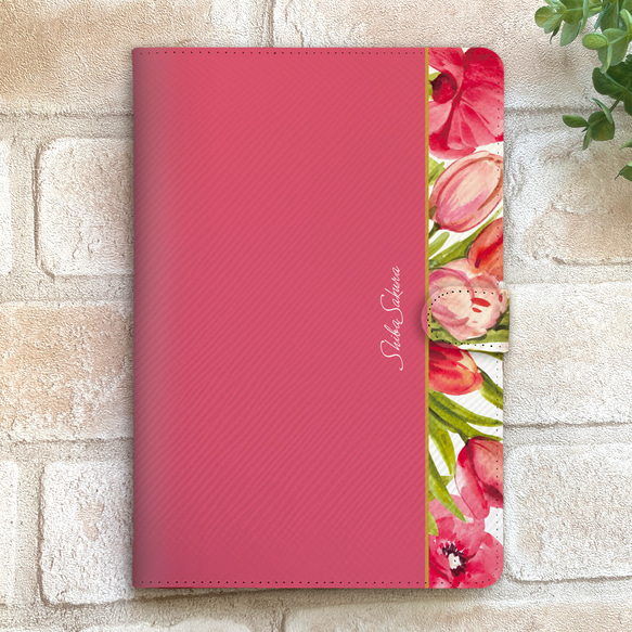 チューリップのiPadケース（フューシャピンク）  チューリップ 春 花 ipadケース タブレットケース 1枚目の画像