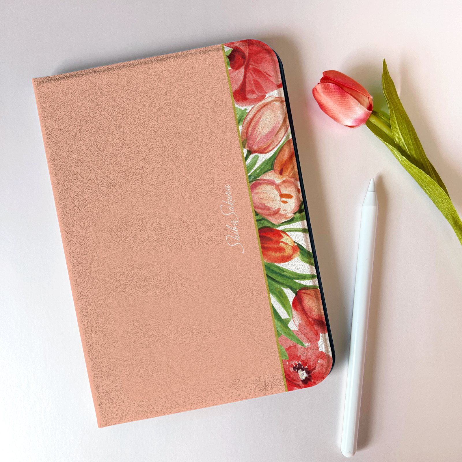 チューリップのiPadケース（サーモンピンク）  チューリップ 春 花 カバー ipadケース タブレットケース