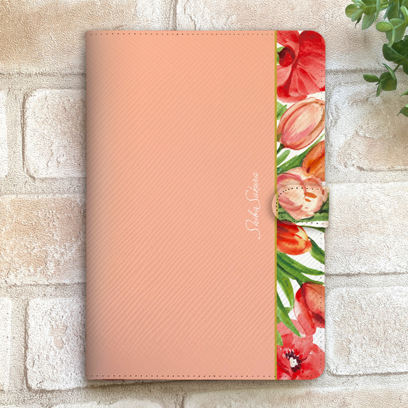 チューリップのiPadケース（サーモンピンク）  チューリップ 春 花 ipadケース タブレットケース 1枚目の画像
