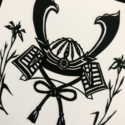 メーカー直売 - 人気ランキング 端午の節句 兜と花菖蒲 megane041 切り絵 （原画） ミニ額縁作品 その他
