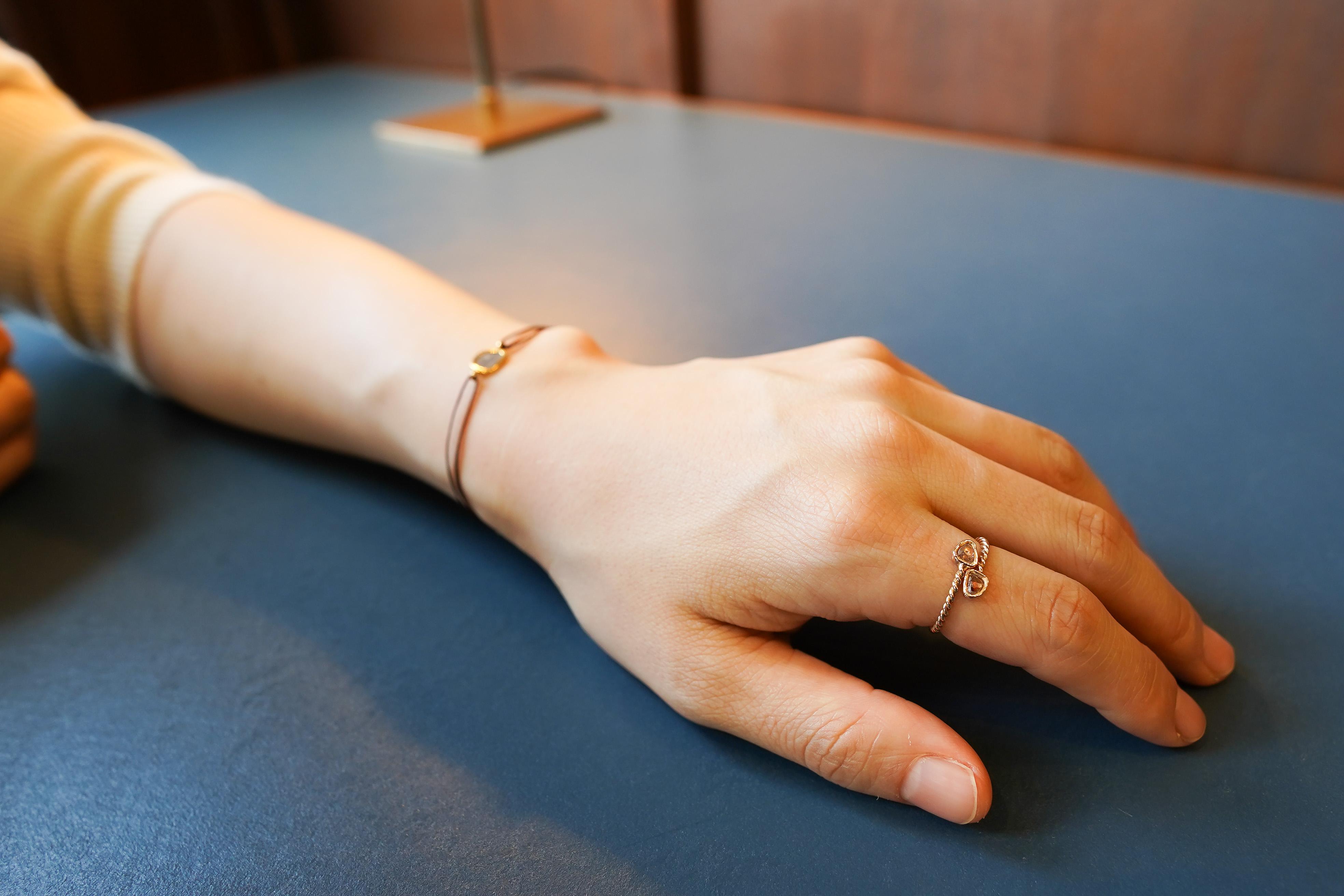 K18PG 天然カラー スライスローズカットダイヤモンドリング 指輪