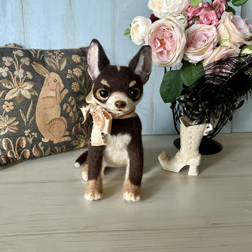 ame 羊毛フェルト 犬 チワワ チョコタンちゃん ame様専用 羊毛フェルト 犬 チワワ チョコタンちゃん