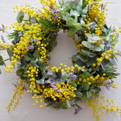 ミモザと紫陽花のリース