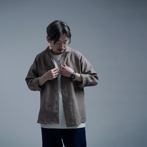 [S size] [Introduction] Linen Shirt Unisex shirt / 丁香茶 t034e-cja 第5張的照片