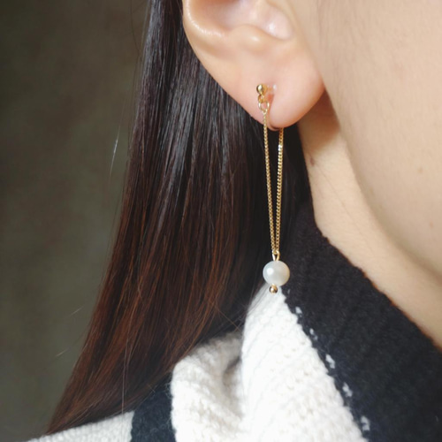 一粒高級淡水パール ゆらゆらチェーン*ピアス/イヤリング