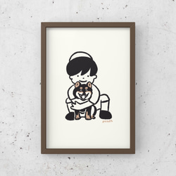 柴犬　豆柴【僕と犬】A4イラストポスター　犬　イラスト　うちの子 2枚目の画像