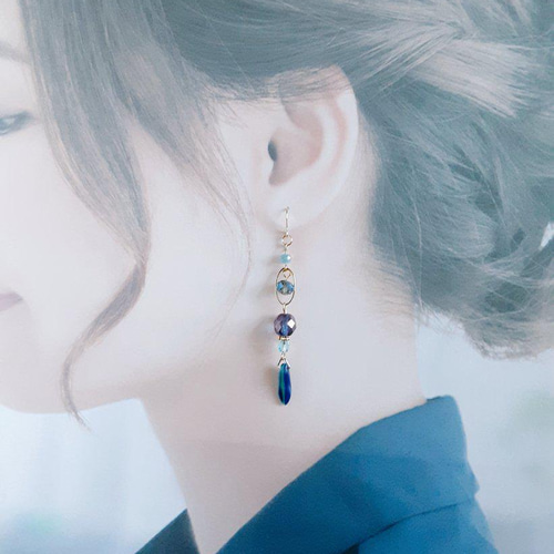 送料無料＊再販⑤☆チェコビーズとオーバルフープのお洒落ロングピアス  