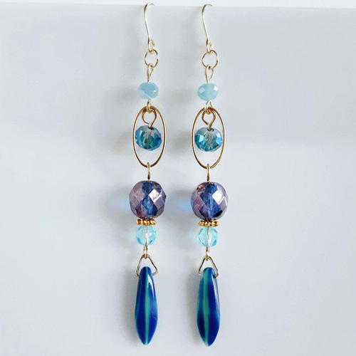 送料無料＊再販⑤☆チェコビーズとオーバルフープのお洒落ロングピアス  