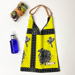 【Epidote】 African print × Real leather bag  Bird × Yellow 1枚目の画像