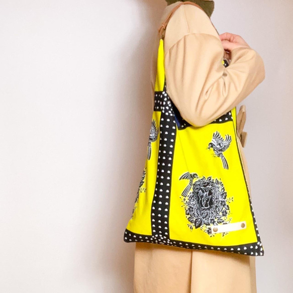 【Epidote】 African print × Real leather bag  Bird × Yellow 2枚目の画像
