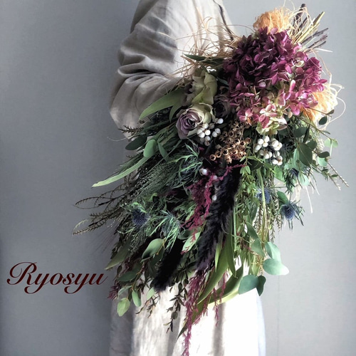 ドライフラワー・紫バラと紫陽花のスワッグ スワッグ お花作家