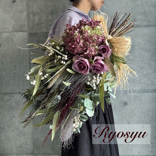 ドライフラワー・紫バラと紫陽花のスワッグ スワッグ お花作家 ドライフラワー・紫バラと紫陽花のスワッグ スワッグ お花作家