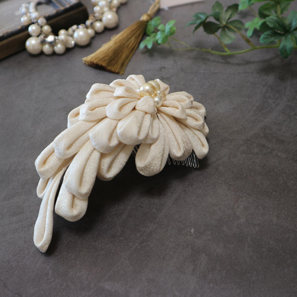 つまみ細工 ヘッドドレス ボンネ 正絹巴大菊 ウエディング 白無垢 