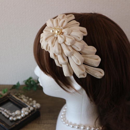 つまみ細工 ヘッドドレス ボンネ 正絹巴大菊 ウエディング 白無垢 