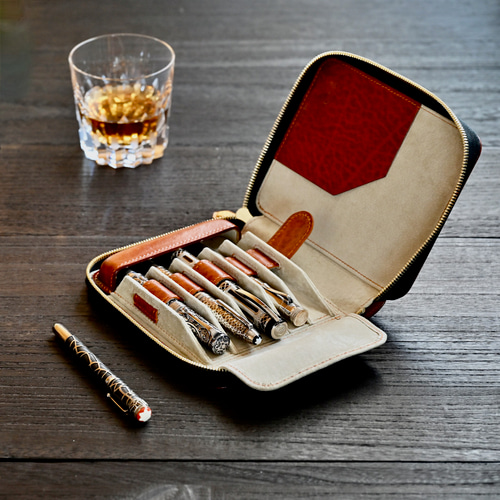 ラウンドファスナー万年筆ケース 仕切りタイプ カラーオーダー ペン