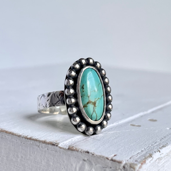 天然石ターコイズビンテージ風シルバーリング　フリーサイズ１２号〜　〈送料無料〉SR-047 4枚目の画像