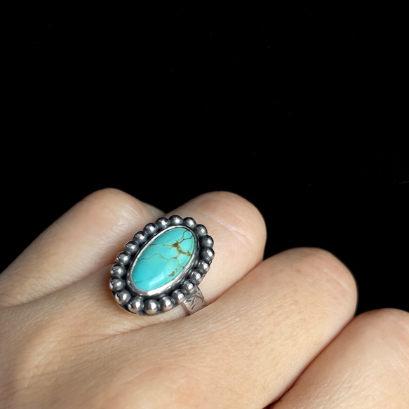 天然石ターコイズビンテージ風シルバーリング　フリーサイズ１２号〜　〈送料無料〉SR-047 14枚目の画像