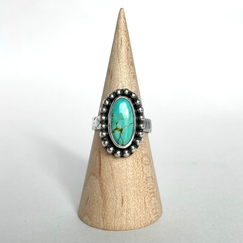 天然石ターコイズビンテージ風シルバーリング フリーサイズ12号