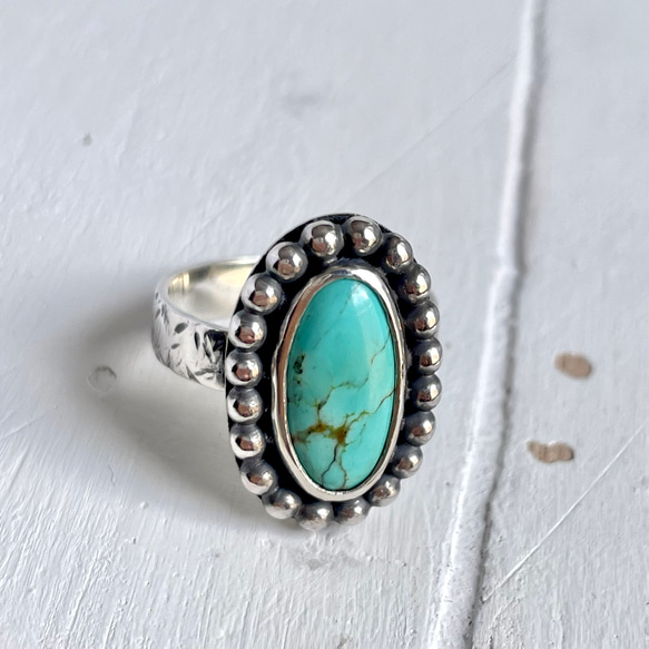 天然石ターコイズビンテージ風シルバーリング　フリーサイズ１２号〜　〈送料無料〉SR-047 3枚目の画像