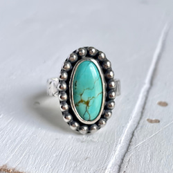 天然石ターコイズビンテージ風シルバーリング　フリーサイズ１２号〜　〈送料無料〉SR-047 1枚目の画像