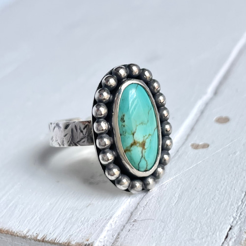 天然石ターコイズビンテージ風シルバーリング フリーサイズ12号