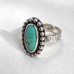天然石ターコイズビンテージ風シルバーリング　フリーサイズ１２号〜　〈送料無料〉SR-047 5枚目の画像