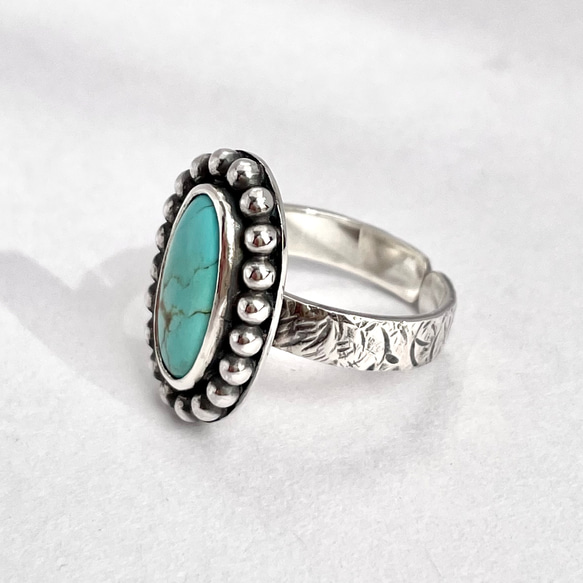 天然石ターコイズビンテージ風シルバーリング　フリーサイズ１２号〜　〈送料無料〉SR-047 6枚目の画像