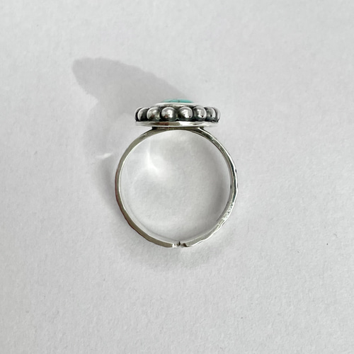 天然石ターコイズビンテージ風シルバーリング フリーサイズ12号