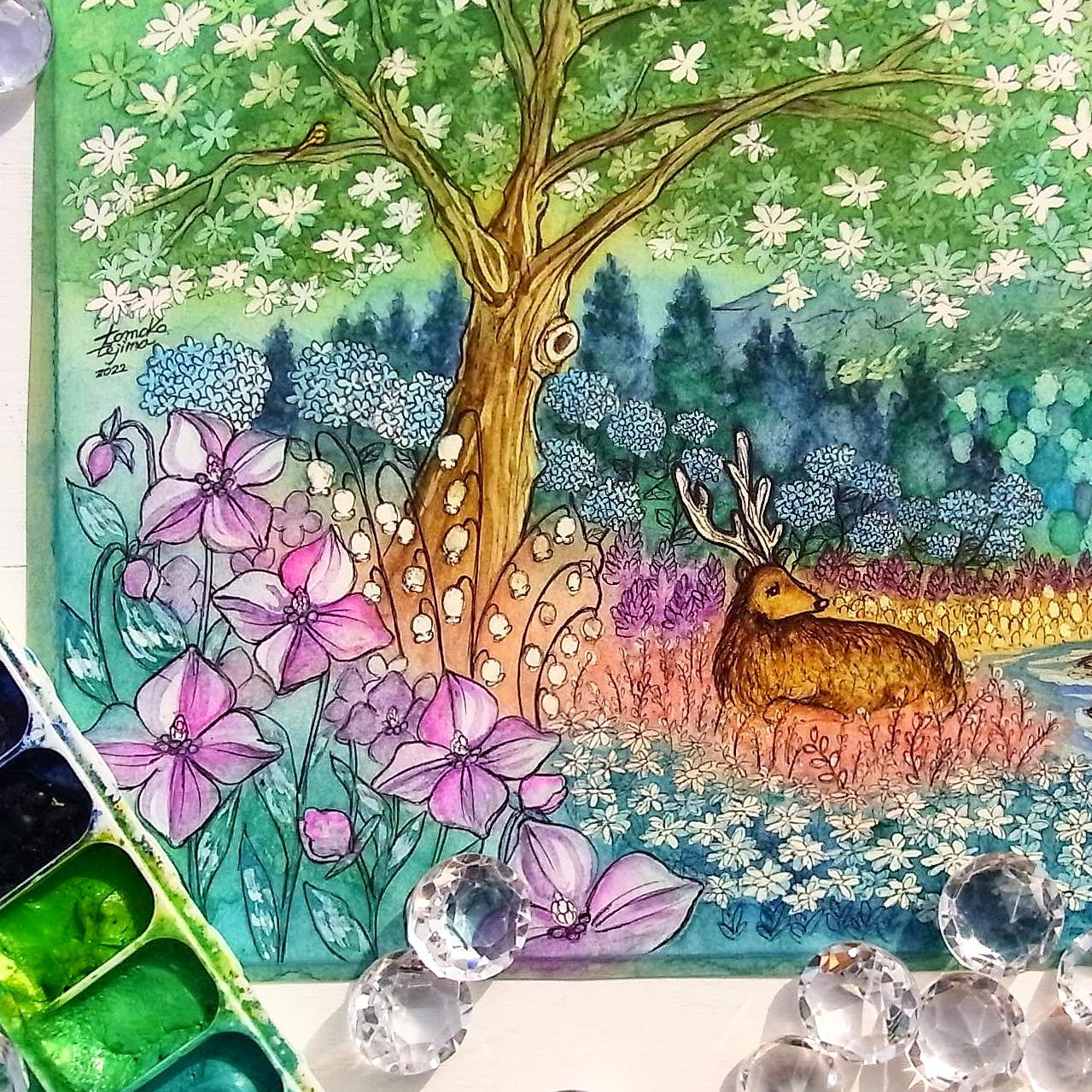 【夢のカケラ】グラスアート　イラスト　水彩画　原画 夢のカケラ】グラスアート イラスト 水彩画 原画