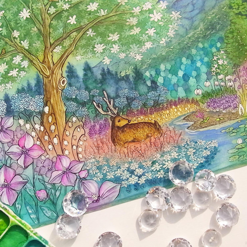 星の降らない森　(size7.5x9.5 画用紙5.5x7.5)小さな水彩画原画 1_ec27678c92628bd62cc68a0299e9