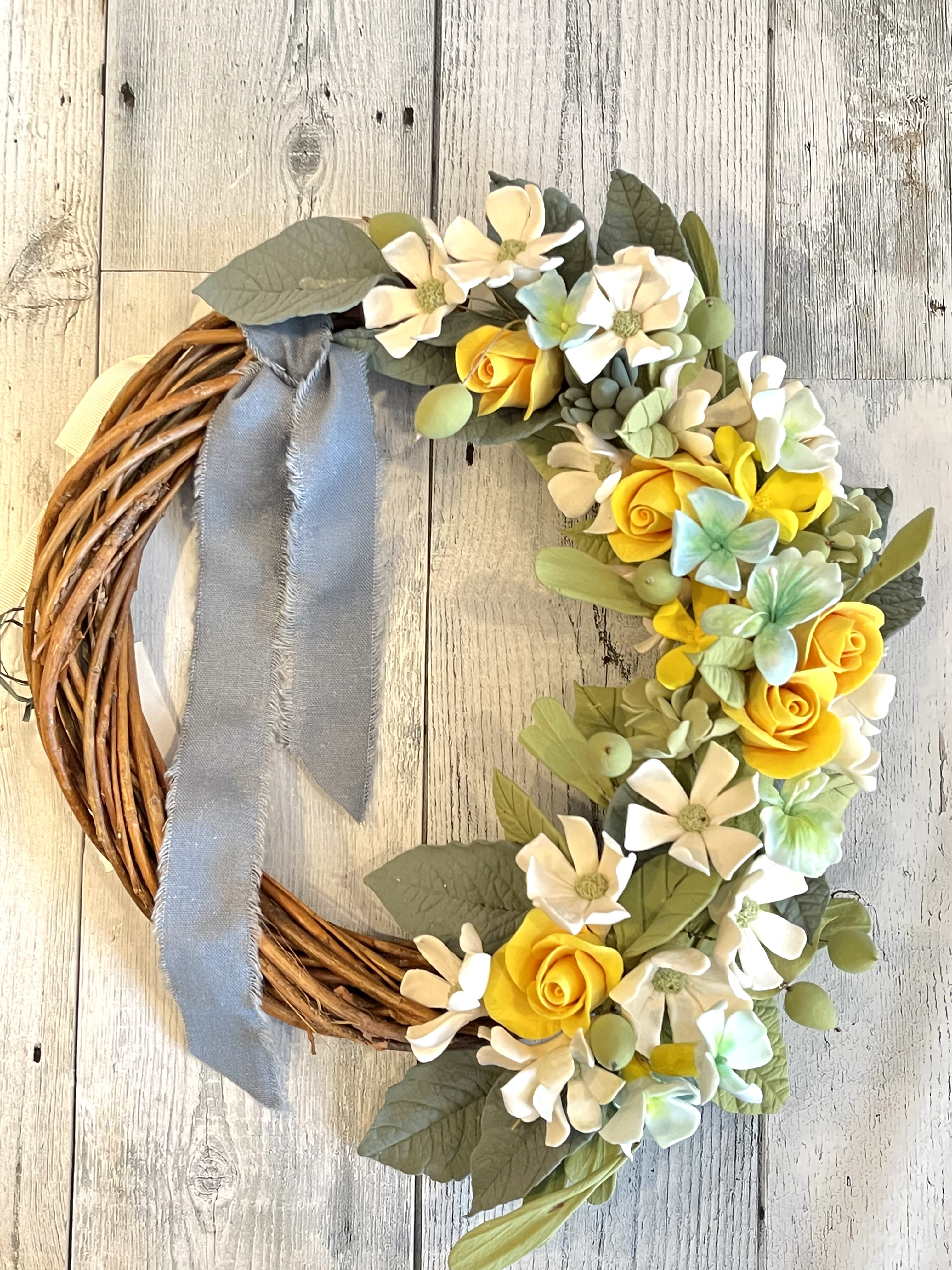 eternal flower＊クレイアートフラワーのナチュラルハーフフラワーリース