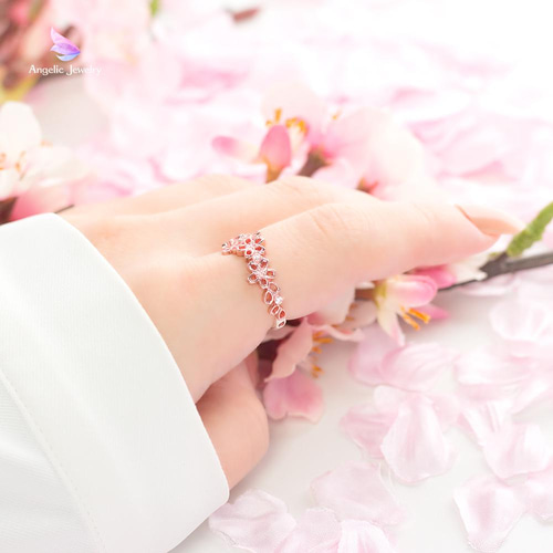 透かし桜リング（サクラピンク）「選べる4種類のストーン」 指輪