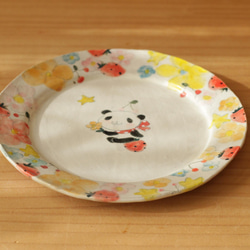 　粉引きカラフルお花とベビーパンダのリムケーキ皿。 5枚目の画像