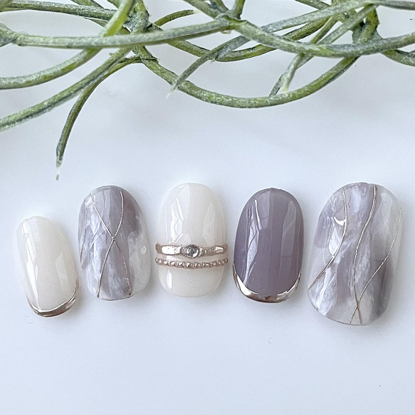 no.029ニュアンスビジューネイル グレーブラウンオーダーサイズ ネイル