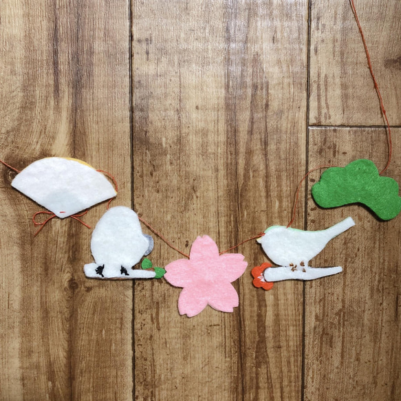 うぐいす シマエナガ 桜 刺繍 フェルト ガーランド つるし飾り ひな祭り 5枚目の画像