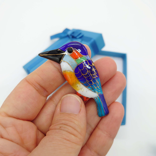 カワセミの七宝焼ブローチ【受注制作】 ブローチ アンクル