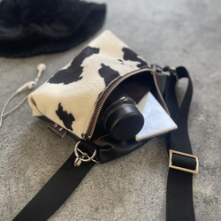秋冬搭配 動物紋迷你肩包（單色） 牛紋生態毛皮 x 生態皮革 外出 Pochette Sacoche 第8張的照片