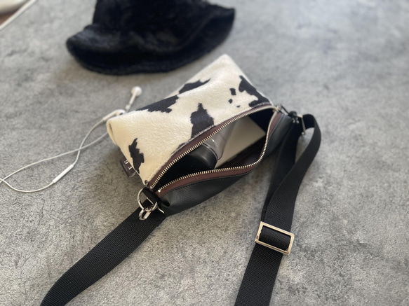秋冬搭配 動物紋迷你肩包（單色） 牛紋生態毛皮 x 生態皮革 外出 Pochette Sacoche 第6張的照片