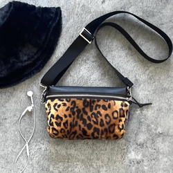 秋冬レオパード柄エコファー×エコレザーミニショルダーバッグ｜ヒョウ