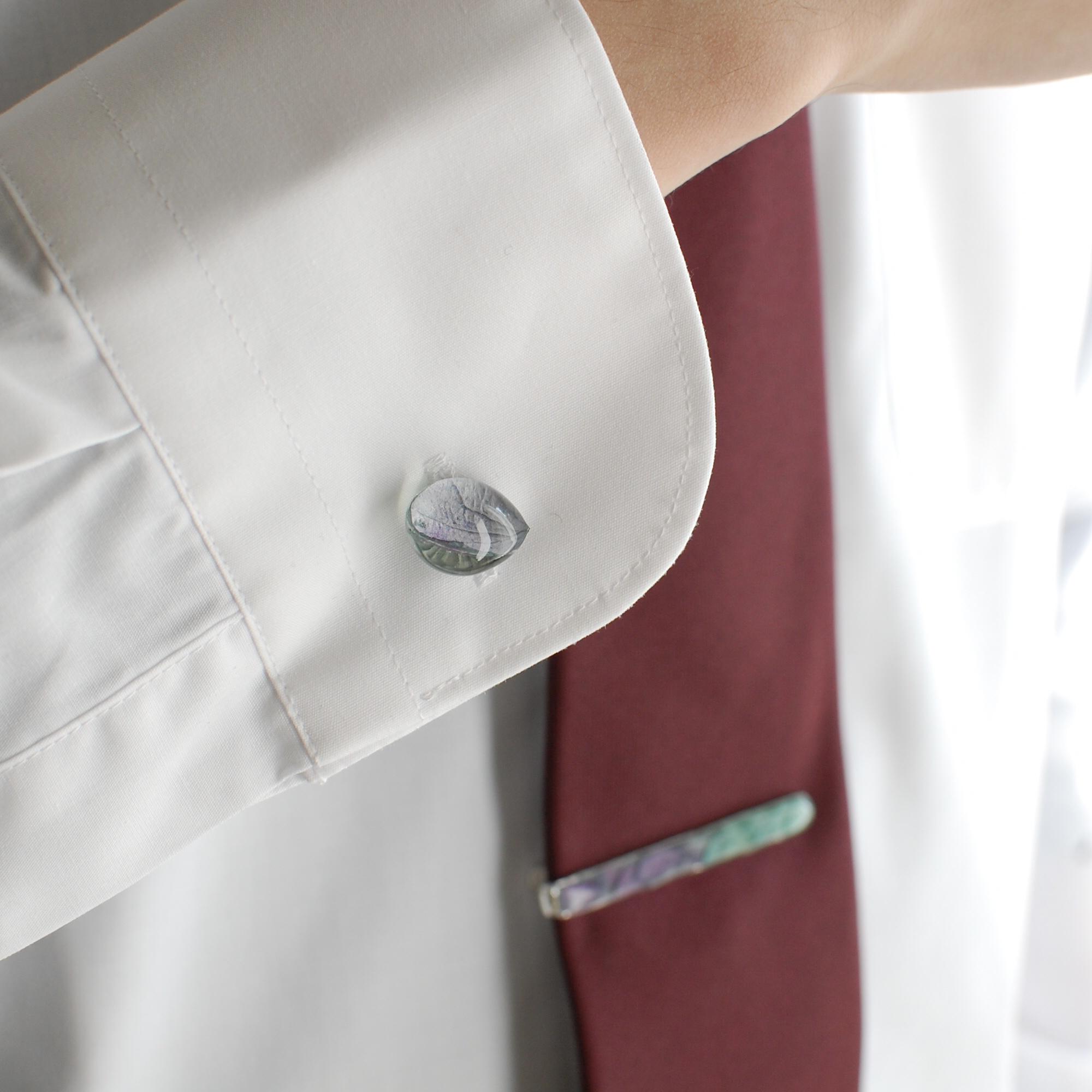 花脈柄ネクタイピン&カフスボタンセット　翠色あじさい