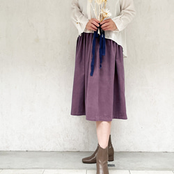 丈オーダー可 遠州産やわらかコーデュロイのギャザースカート パープル 大きい 小さいサイズ nunono-13 4枚目の画像